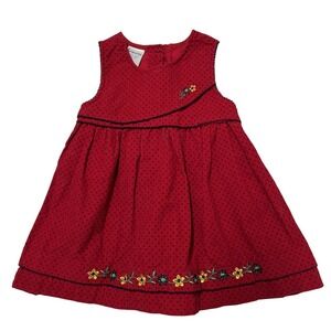 Samara Toddler Dress Girls 3T Red Corduroy Jumper Floral Embroidered Polka Dot